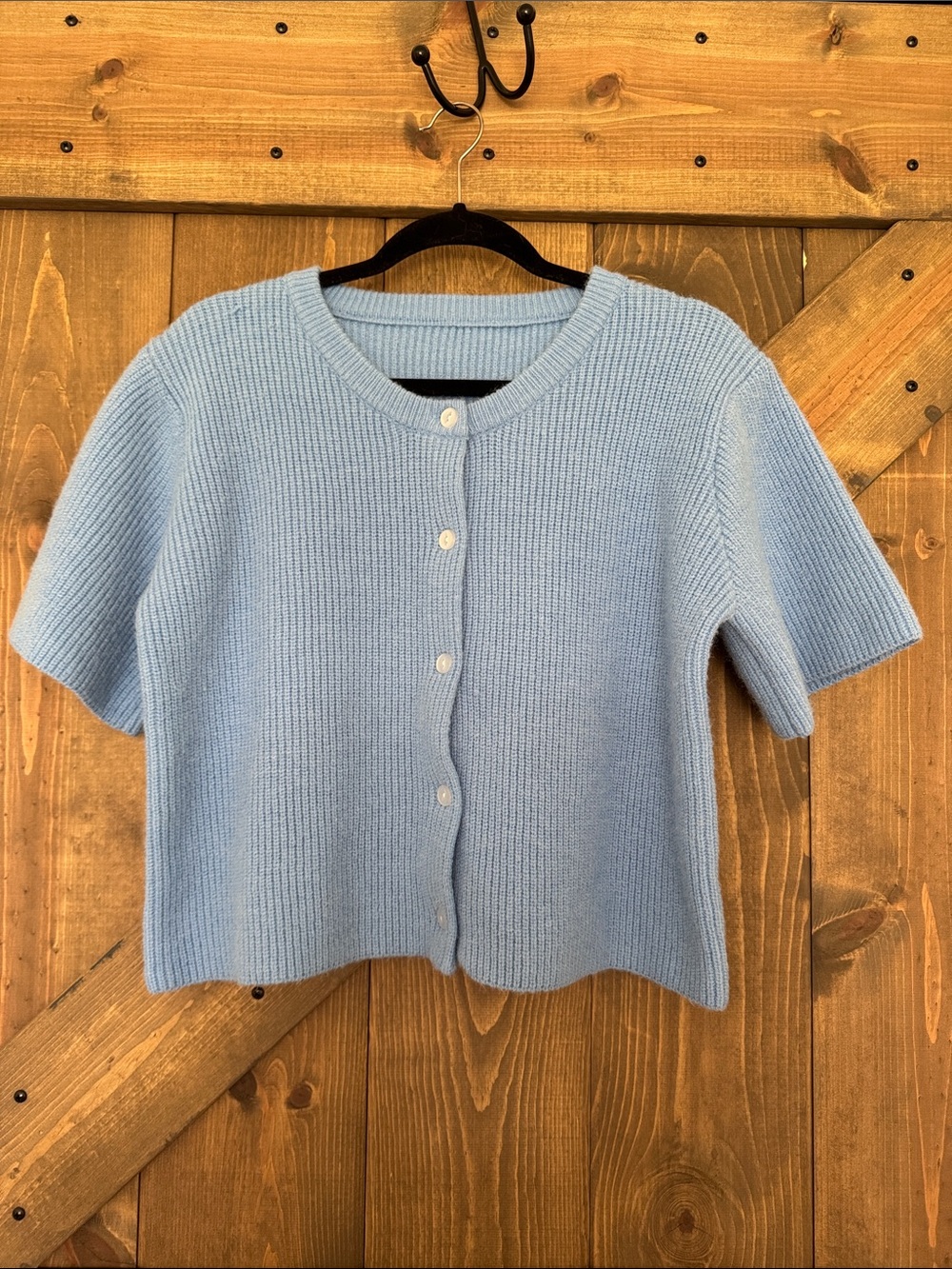 Light Blue Short Sleeve Knit Cardigan Size Small